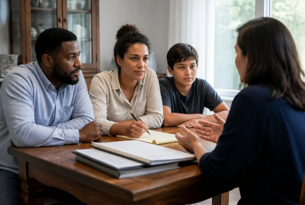 A family interviewing a care provider